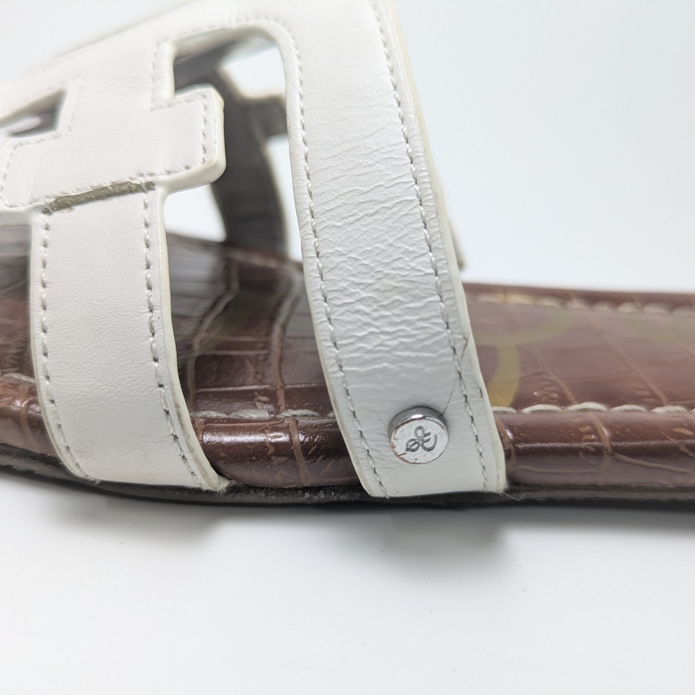 Sam Edelman White Leather Slide Sandals with Brown Footbed - Picture 9 of 16